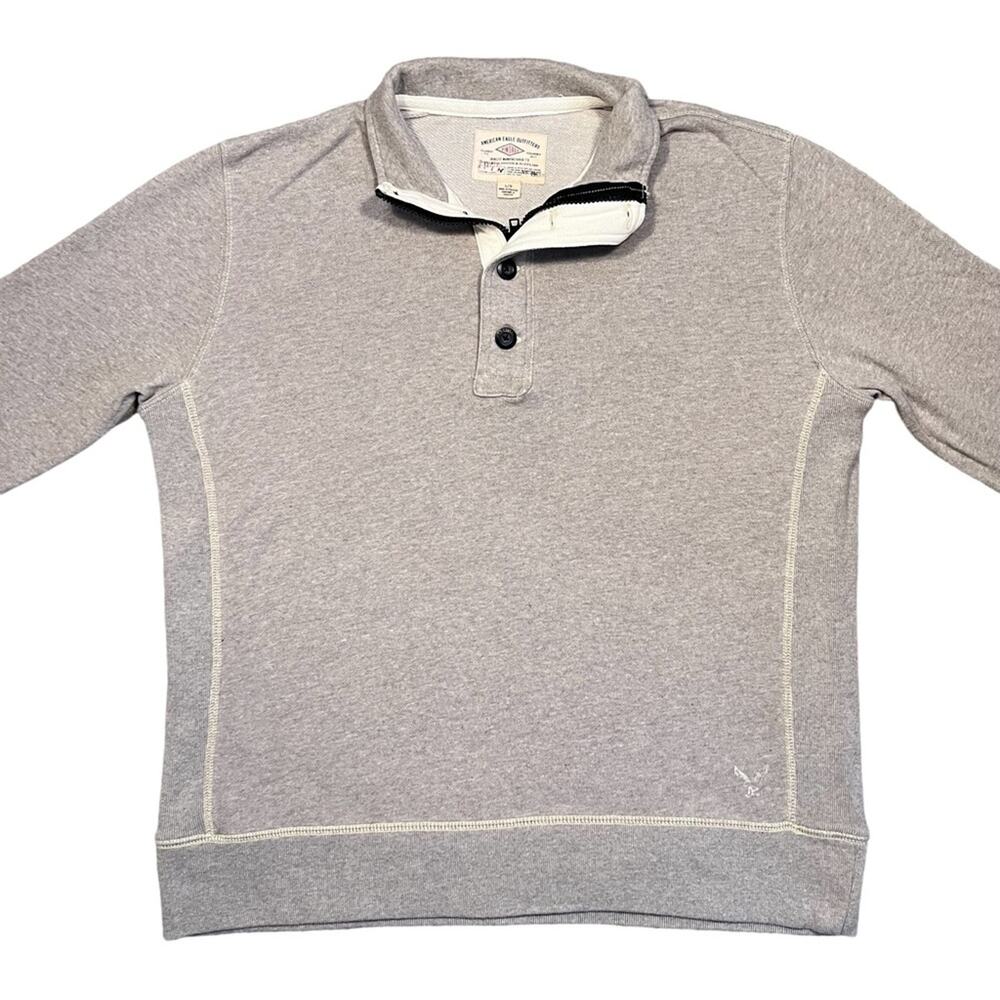 American Eagle Quarter Button Zip Collared Beige … - image 2